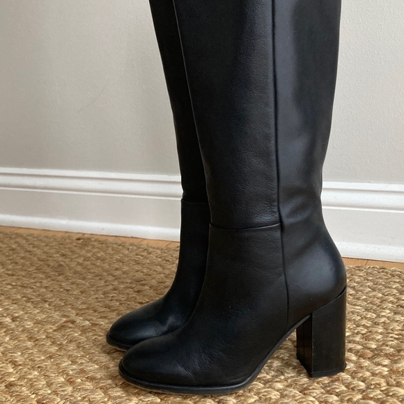 by Anthropologie Tall Black Leather Block Heel Boots. Size 7 - Picture 6 of 12